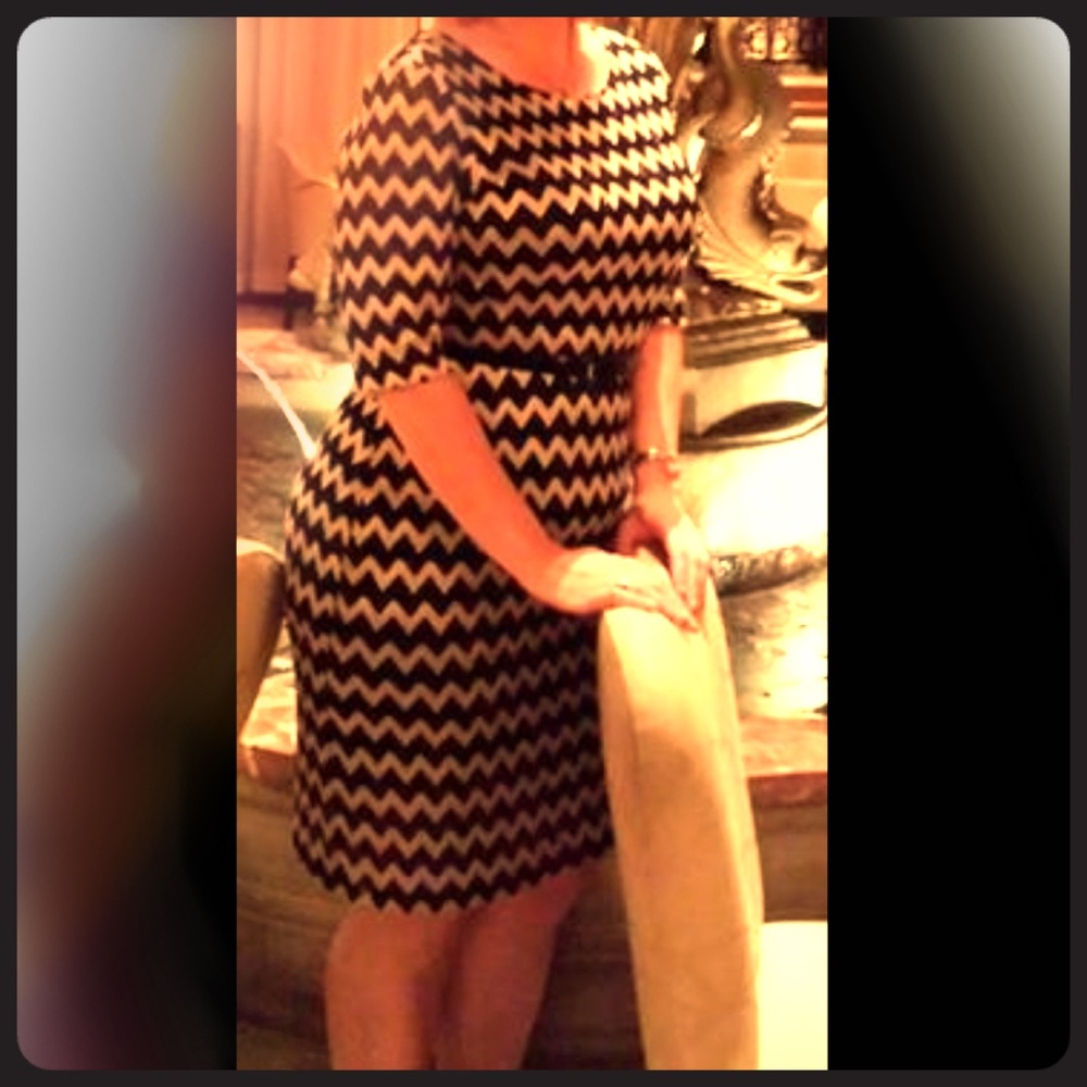 Connected black & gold cocktail dress w/belt sz 14